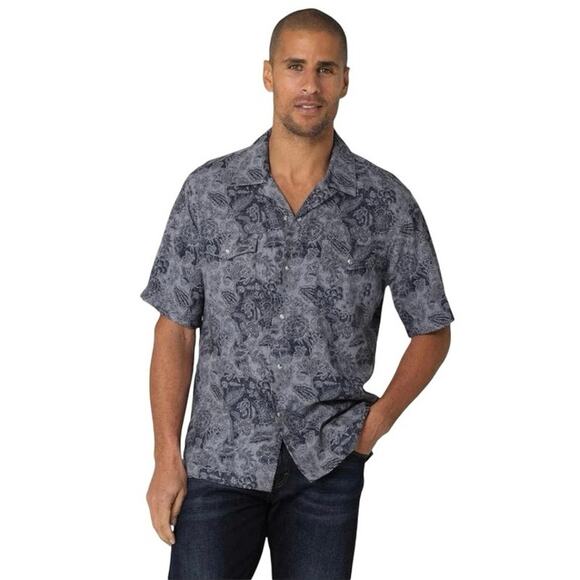 Wrangler Men’s Coconut Cowboy Snap Button Camp Shirt Blue Size XXL TTG - Picture 1 of 10